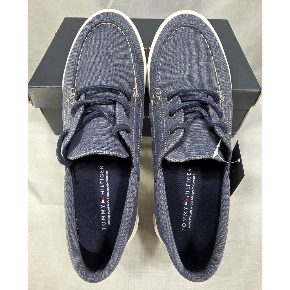 Tommy Hilfiger Men's Canvas Boat Shoes Navy Blue Lace Up Loafers - Picture 11 of 15